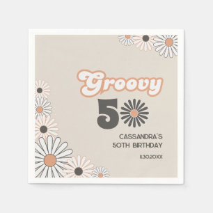 Servilleta De Papel Cumpleaños Retro Daisy Boho Terracota Natural 50