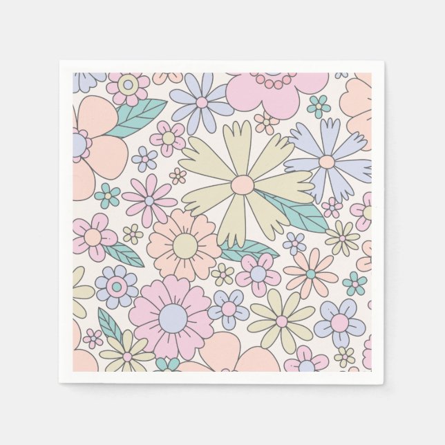 Servilleta De Papel Cumpleaños Retro Floral divertido (Anverso)