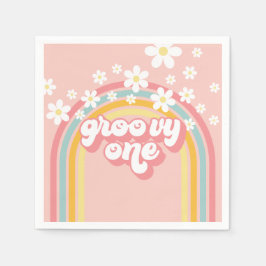 Servilleta De Papel Cumpleaños Retro Rainbow Groovy Uno 1