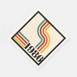 Servilleta De Papel Cumpleaños Retro Raya Vintage 1986 40