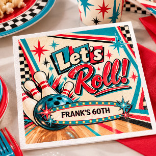 Servilleta De Papel Cumpleaños Retro Vintage Bowling Let's Roll 60 