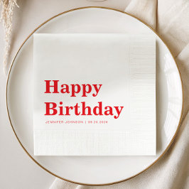 Servilleta De Papel Cumpleaños Rojo Minimalista Moderno