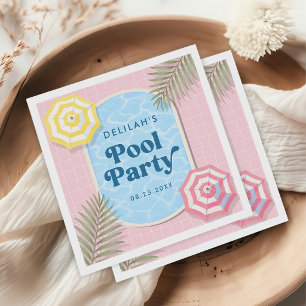 Servilleta De Papel Cumpleaños Rosa Fiesta de Piscina de Verano en Pal