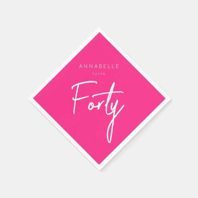 Servilleta De Papel Cumpleaños rosa moderno 40º cuadragésimo (Borde)