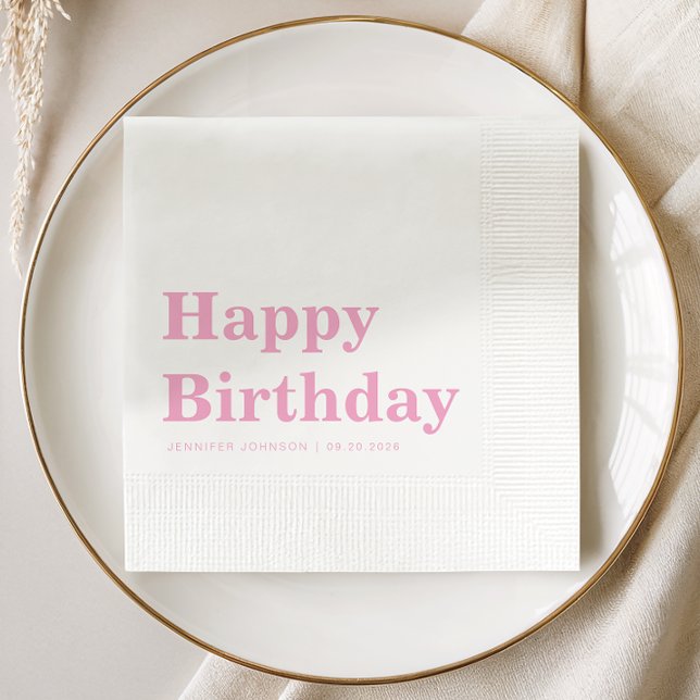 Servilleta De Papel Cumpleaños Rosa Simple Moderno (Modern Simple Pink Birthday Napkins)