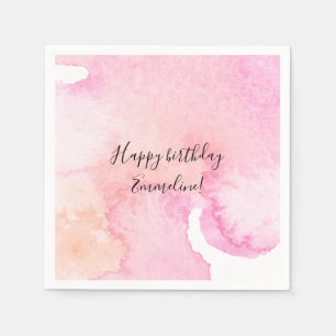 Servilleta De Papel Cumpleaños rosado bonito de la acuarela del
