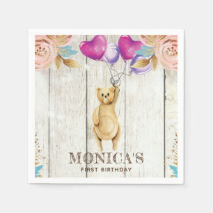 Servilleta De Papel Cumpleaños rústico personalizado del oso de