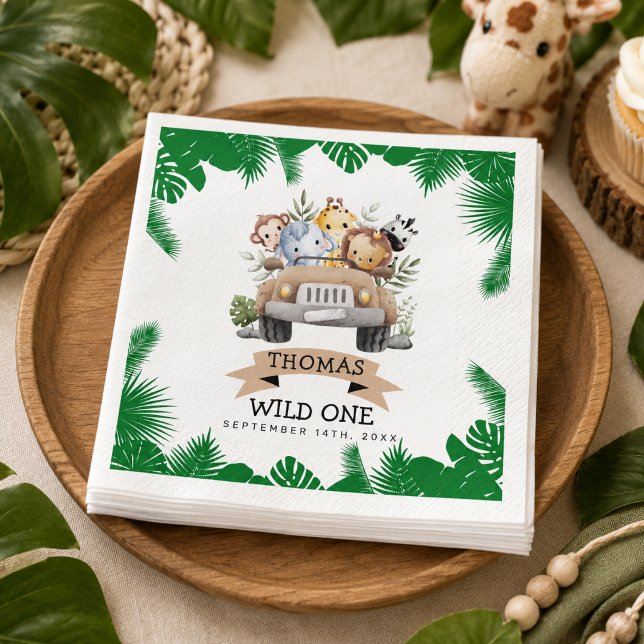 Servilleta De Papel Cumpleaños Safari Tropical Jungle Wild One  (Wild One Tropical Jungle Safari Birthday Napkins)