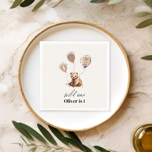 Servilleta De Papel Cumpleaños salvaje 1er oso elegante moderno Foto