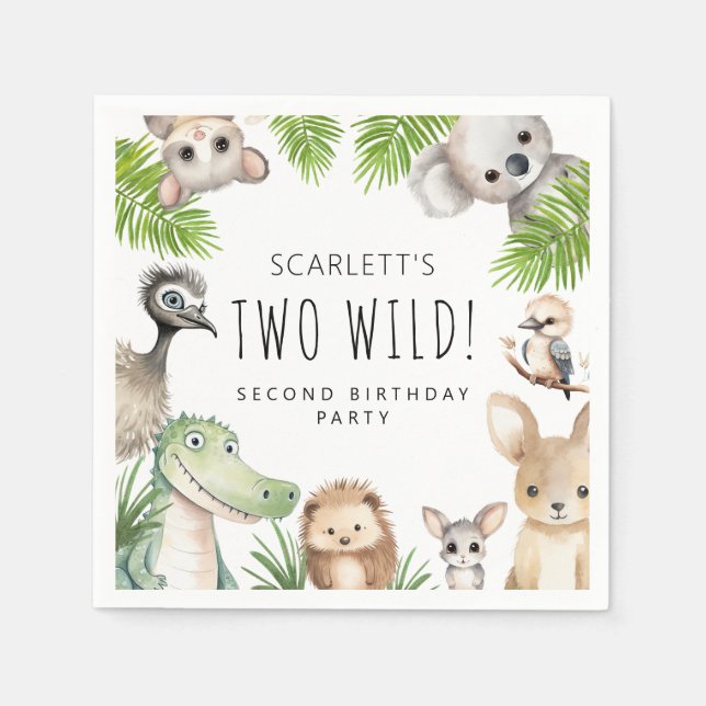 Servilleta De Papel Cumpleaños salvaje de animales australianos (Anverso)