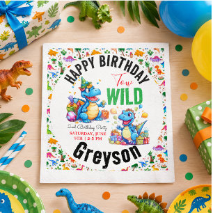 Servilleta De Papel Cumpleaños salvaje de dos dinosaurios niño 2º cump