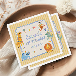 Servilleta De Papel Cumpleaños Salvaje Uno Animales de Safari Adorable