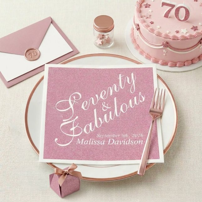 Servilleta De Papel Cumpleaños setenta y fabuloso con brillo rosa chic (Chic Pink Glitter Seventy and Fabulous Birthday Napkins)
