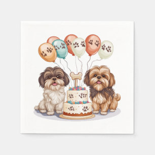 Servilleta De Papel Cumpleaños Shih Tzu Dogs Pastel de cumpleaños
