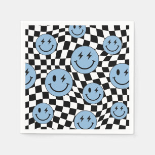 Servilleta De Papel Cumpleaños Sonriente Preppy Retro Cuadriculado Ond