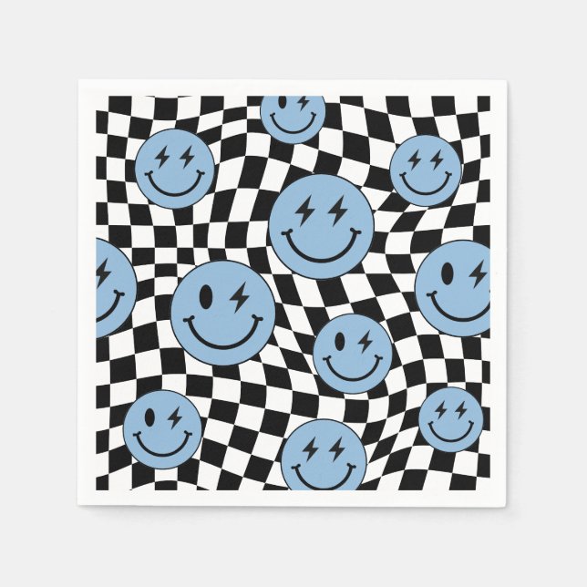 Servilleta De Papel Cumpleaños Sonriente Preppy Retro Cuadriculado Ond (Anverso)
