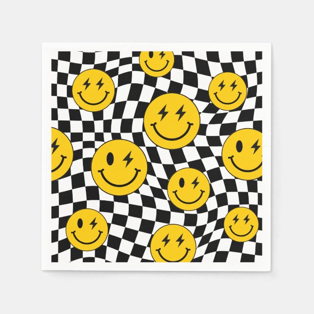 Servilleta De Papel Cumpleaños Sonriente Retro Preppy de Cuadros Ondul (Anverso)
