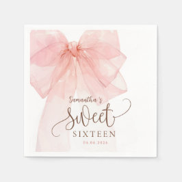 Servilleta De Papel Cumpleaños Sweet 16 con lazo rosa