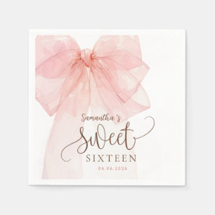 Servilleta De Papel Cumpleaños Sweet 16 con lazo rosa