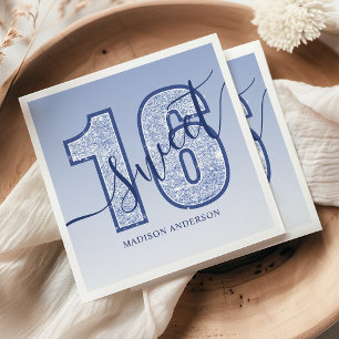 Servilleta De Papel Cumpleaños Sweet 16 con Letra Brillante Azul Marin