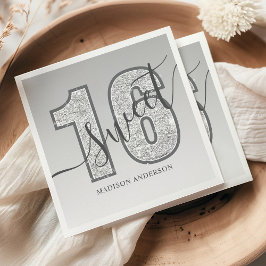 Servilleta De Papel Cumpleaños Sweet 16 con Letra Brillante de Plata
