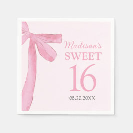 Servilleta De Papel Cumpleaños Sweet 16 Coquette Lazo Rosa Personaliza