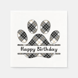 Servilleta De Papel Cumpleaños Tartan Plaid Paw Print On White