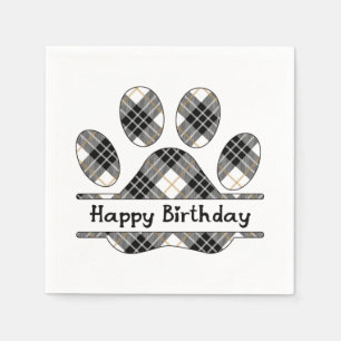 Servilleta De Papel Cumpleaños Tartan Plaid Paw Print On White