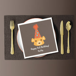 Servilleta De Papel Cumpleaños Teddy Bear llevando un Gorra Fiesta