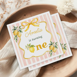 Servilleta De Papel Cumpleaños Temático de Limón Rosa Gingham 1er