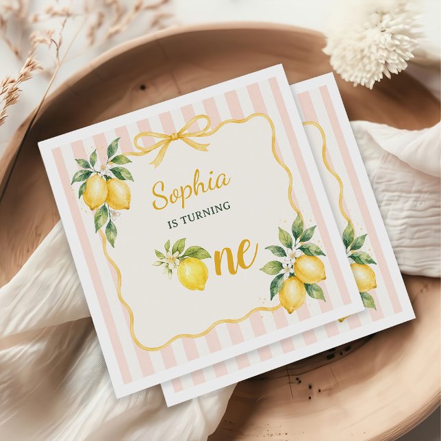 Servilleta De Papel Cumpleaños Temático de Limón Rosa Gingham 1er (Subido por el creador)