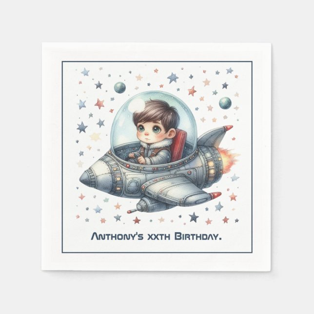 Servilleta De Papel Cumpleaños Temático Espacial de Astronauta Niño Pe (Anverso)
