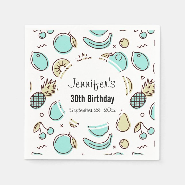 Servilleta De Papel Cumpleaños Temático Veraniego con Patrón de Frutas (Anverso)