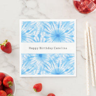 Servilleta De Papel Cumpleaños Tie Dye Azul Celeste Blanco