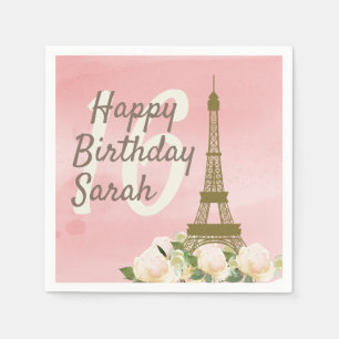 Servilleta De Papel Cumpleaños Torre Eiffel de oro rosa Sweet 16