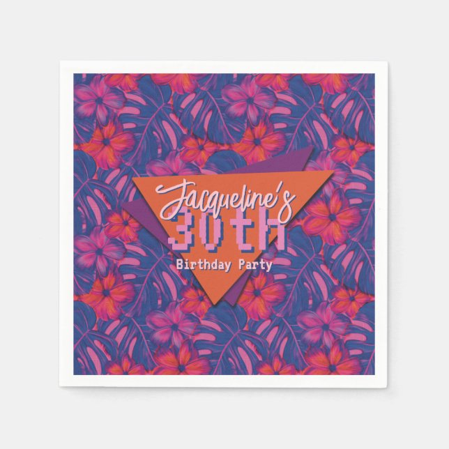 Servilleta De Papel Cumpleaños Tropical Morado Floral (Anverso)