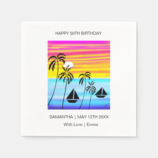 Servilleta De Papel Cumpleaños, Tropical Sunset Sunset Ocean Sailing (Anverso)