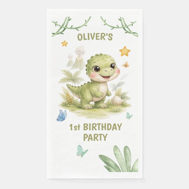 Servilleta De Papel Cumpleaños Uno-A-Saurus Dinosaurio Adorable (Anverso)