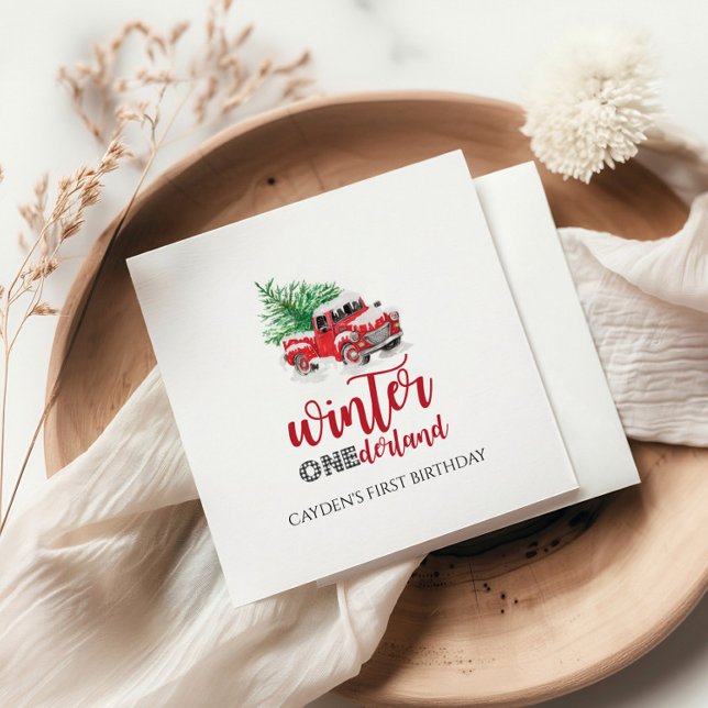 Servilleta De Papel Cumpleaños uno de Winter Onederland Camión Rojo (Subido por el creador)