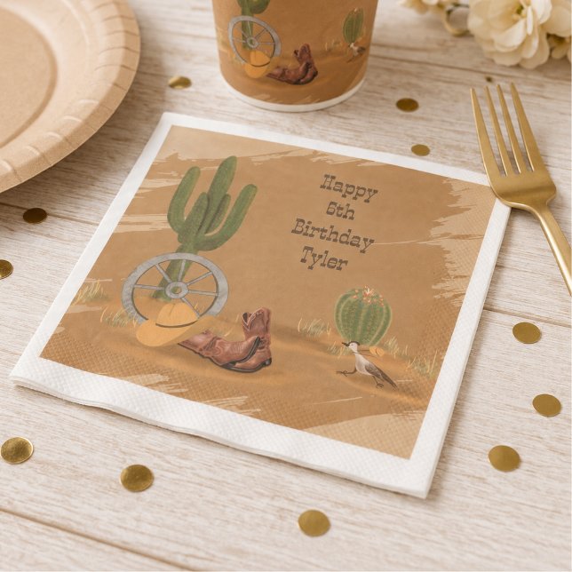 Servilleta De Papel Cumpleaños Vaquero del Oeste Salvaje Cactus del De (Subido por el creador)