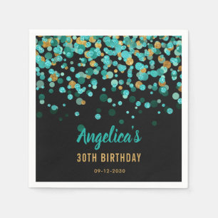 Servilleta De Papel Cumpleaños verde azulado elegante del negro del