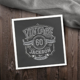 Servilleta De Papel Cumpleaños Vintage en Blanco y Negro Envejecido a 