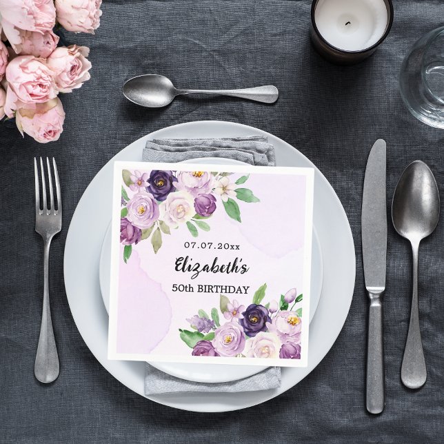 Servilleta De Papel Cumpleaños violeta púrpura rosa florines (Subido por el creador)