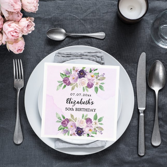Servilleta De Papel Cumpleaños violeta púrpura rosa florines (Subido por el creador)