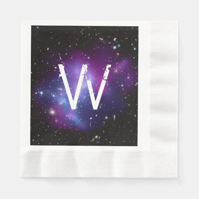 Servilleta De Papel Cúmulo de galaxias púrpura monogramado (Anverso)