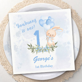 Servilleta De Papel Cunte Bunny Blue Primer cumpleaños Boy Greenery Sp