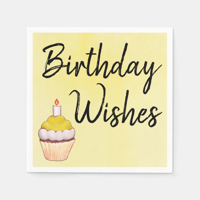 Servilleta De Papel Cupcake Amarillo Deseos de Cumpleaños (Anverso)