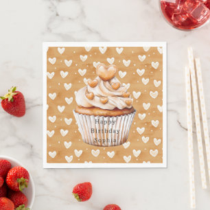 Servilleta De Papel Cupcake Cumpleaños Corazones Caramelo  