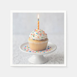 Servilleta De Papel Cupcake de cumpleaños con una vela
