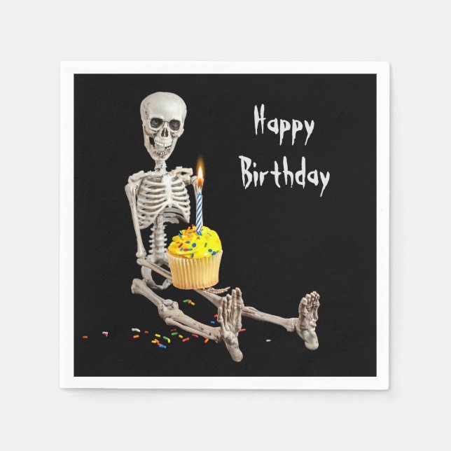 Servilleta De Papel Cupcake de cumpleaños de esqueleto de Halloween so (Anverso)